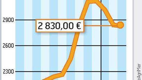 COMMENT INTERPRÉTER CES GRAPHIQUES ? La courbe verte correspond à un prix moyen du lait en France. En févier 2010, l'estimation d'Atla (l'association des transformateurs de lait) l'établit à 290 €/1 000 l. La courbe jaune correspond à la valorisation en beurre et poudre d'un litre de lait collecté. Étant donné la baisse des cotations des produits industriels depuis le début de l'année, Atla estime qu'elle est à 246 €/1 000 l. La zone beige ou verte correspond au différentiel entre ces deux prix.