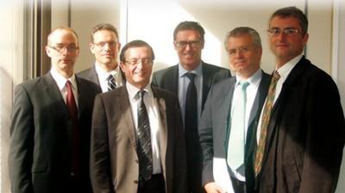 Parmi les partenaires : Ludovic Lhuissier (CACG), Thierry Véronèse (Ovalie innovation), Henri Batut (Pioneer), Franck Clavier (Vivadour), Patrice Roché (Agrimip) et Pierre Weiss (CACG).R. FOURREAUX