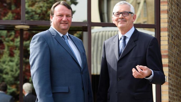 Benoît Ferrière, le président (à droite) et Guillaume Rivet, le directeur, prennent les rênes de la nouvelle coopérative Bonneval Beauce et Perche qui collectera 450 000 t de grains.A. GOULARD