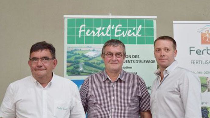 De gauche à droite : Guy Raymond, directeur de Fertil'Eveil, Dominique Griffaud, président de Fertil'Eveil et Bertrand Pineau, président de Coop Eveil. © A. MABIRE De gauche à droite : Guy Raymond, directeur de Fertil'Eveil, Dominique Griffaud, président de Fertil'Eveil et Bertrand Pineau, président de Coop Eveil. © A. MABIRE