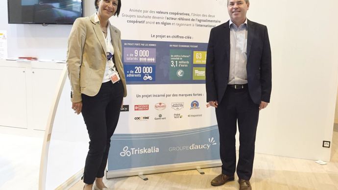 Béatrice Perrot et Denis Ernotte, directeurs communication de Triskalia et Groupe d'aucy, lors du Space 2018.H. LAURANDEL