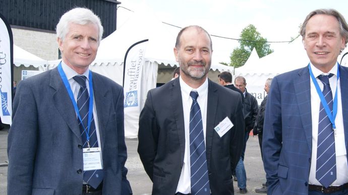 De gauche à droite, Didier Thierry, DG de Soufflet Agriculture, Jérôme Landriau, directeur de Soufflet Atlantique, et Jean-Michel Soufflet, président du directoire du groupe.H. LAURANDEL