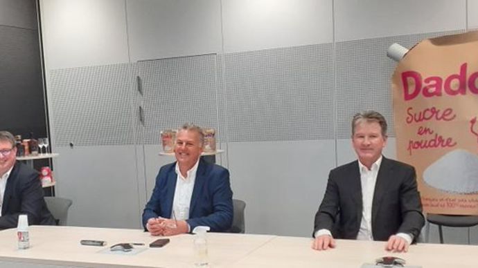 Xavier Astolfi, DGA (à g.), Olivier de Bohan, président, et Alain Commissaire, DG de Cristal Union, lors de la visioconférence du 7 juin.