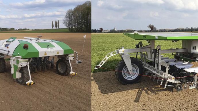 À partir de la fin 2021, les concessions d’Advitam Agroéquipements, Unéal et Ternovéo proposeront à la vente les robots Naïo (à g.) et Farmdroïd. © ADVITAM