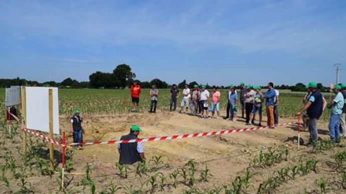 Ateliers pratiques le 2 juin au Gaec Vignais, à Montreuil-sur-Maine. Avec Fertilio e-RM, Terrena propose à ses adhérents de raisonner leurs intrants à partir de la connaissance du sol. © A. MABIRE Ateliers pratiques le 2 juin au Gaec Vignais, à Montreuil-sur-Maine. Avec Fertilio e-RM, Terrena propose à ses adhérents de raisonner leurs intrants à partir de la connaissance du sol. © A. MABIRE