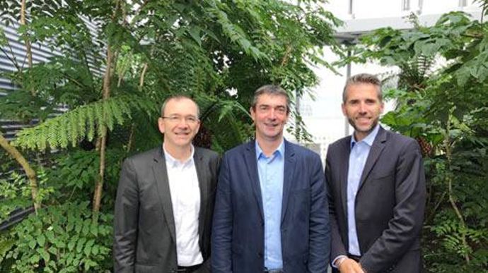 De gauche à droite, Jérôme Calleau, président d'InVivo, Bertrand Hernu, président d'Unéal et Stéphane Marcel, directeur général de Smag. De gauche à droite, Jérôme Calleau, président d'InVivo, Bertrand Hernu, président d'Unéal et Stéphane Marcel, directeur général de Smag.