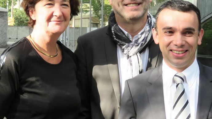 Ségolène Labelle, responsable communication, Christian Piekacz, responsable technique national et Jean-Marc Saurel, chef marché fongicides.M. COISNE