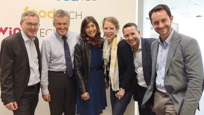 Yves Christol, DG InVivo Food & Tech, Thierry Blandinières, DG d'InVivo, Marie Laquinta et Noëllie Hestin, d'Agrosolutions, Fabrice Da Canal, en charge d'InVivo Quest, et Nicolas Ferras, directeur d'InVivo Invest et de Ouifield.H.LAURANDEL