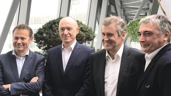 Jean-Pierre Dassieu, directeur d'InVivo Retail, Yves Alexandre, associé fondateur L-Gam, Thierry Blandinières, DG du groupe InVivo, Thierry Sonalier, présidentdu directoirede Jardiland.M. LOISON