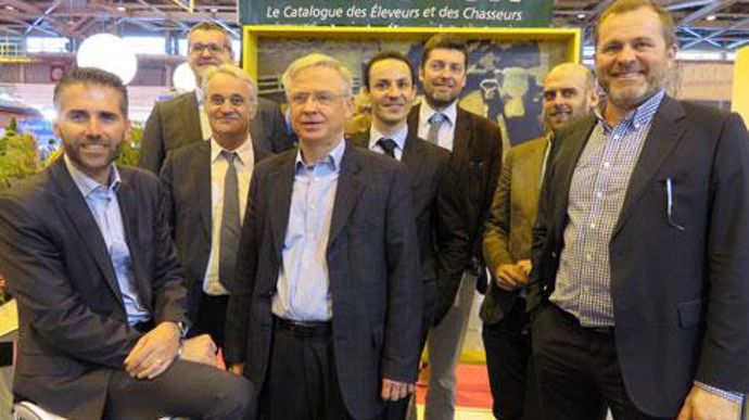 Stéphane Marcel DG de Smag, Jean-Sébastien Bailleux, directeur du PPA, Philippe Hamelin, directeur de Semences de France et Biotop, Yannick Collet, directeur logistique et stockage, Eric Seban, directeur marketing, Antoine Bonhomme, DGA de Biotop, Antoine Poupart, directeur d'Agrosolutions, et Laurent Martel, directeur du pôle Agriculture. © M. COISNE Stéphane Marcel DG de Smag, Jean-Sébastien Bailleux, directeur du PPA, Philippe Hamelin, directeur de Semences de France et Biotop, Yannick Collet