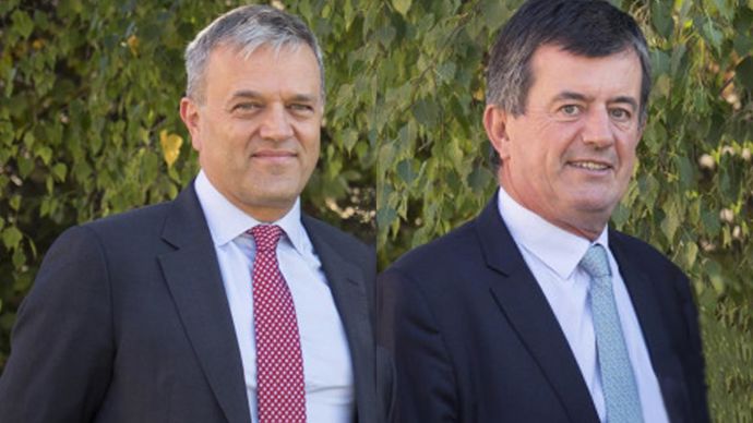 Christophe Brasset, ancien DGA de Vivescia, devient DG de Limagrain Coop (à dr.) et Régis Fournier quitte Maïsadour pour intégrer le numéro quatre mondial des semences en tant que directeur des semences de grandes cultures.