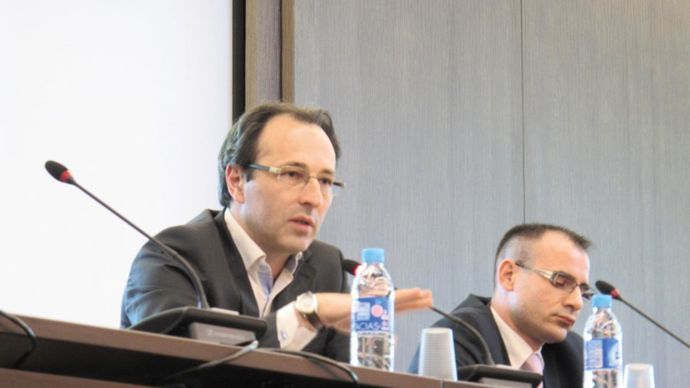 « Il faut saisir l'opportunité de la mutation du monde de l'agroalimentaire », a déclaré Christophe Couroussé de chez Terrena (à gauche).M. COISNE