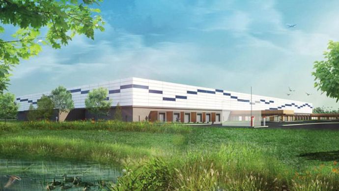 La future plateforme Log Innov située à Montbeugny (Allier), sur le territoire de la Communauté d’agglomération de Moulins, et construite par Eiffage, devrait être opérationnelle pour la fin de l’année. © SOHO