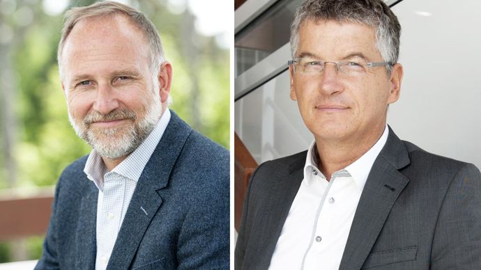 Nicolas Kerfant, DG de BASF (à g.), et Jean-Marc Petat, directeur agriculture durable et communication, ont présenté la feuille de route agroécologique 2030 qui s’articule autour de 5 piliers, 20 engagements et 37 axes de travail.