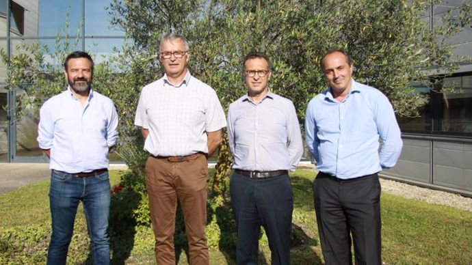 De gauche à droite : Jean-Yves Colomb, président délégué d’Oxyane, Thierry Josserand, président, Georges Boixo, DG, et Mathieu Staub, DGA.
