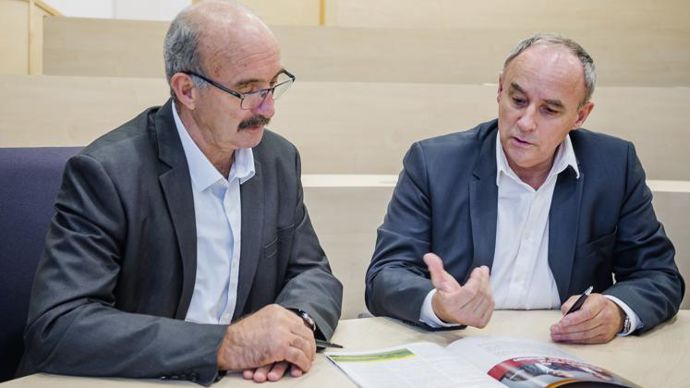 Thierry Lafaye, directeur général (à dr.), au côté de Philippe Delusset, président. Le groupe a réalisé un chiffre d’affaires de 780 M€. © C. MARIOT