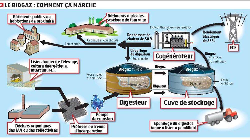 La technologie liée à la méthanisation vient essentiellement d'Allemagne avec des transferts de compétence toujours en cours.