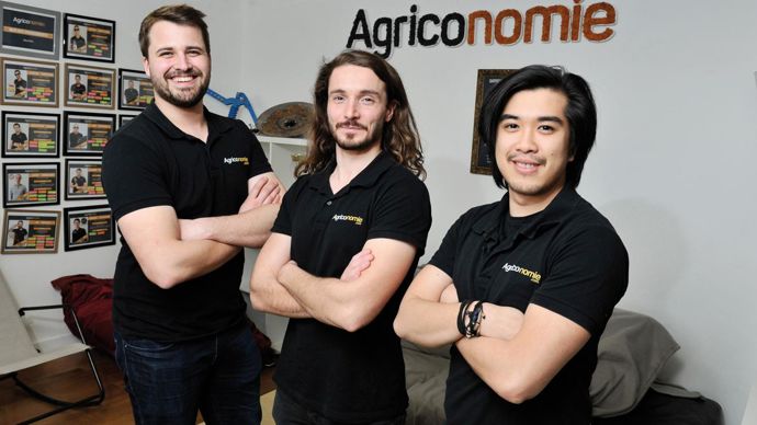 Clément Le Fournis, Paolin Pascot et Dinh Nguyen, les trois cofondateurs d'Agriconomie.C. FAIMALI