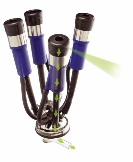 L'entrée d'air se fait sur la tête du manchon par une petite valve en Inox. Il n'y a plus de retour de lait sur le trayon.