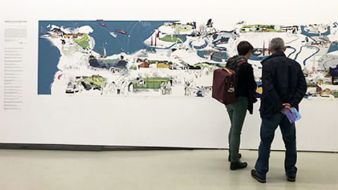 Exposition de la carte narrative concernant la Caravane des paysages, lors du festival ZigZag en Normandie, en octobre 2021.