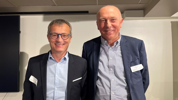 Pascal Le Paih, directeur des opérations d'Avril Nutrition animale, et Frédéric Monnier, président d'Oqualim.