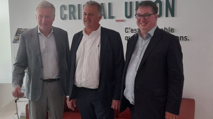 Les dirigeants de Cristal Union ont présenté les résultats du groupe à la presse, lundi 5 juin. De gauche à droite : Stanislas Bouchard, DG adjoint, Olivier de Bohan, président, et Xavier Astolfi, DG.
