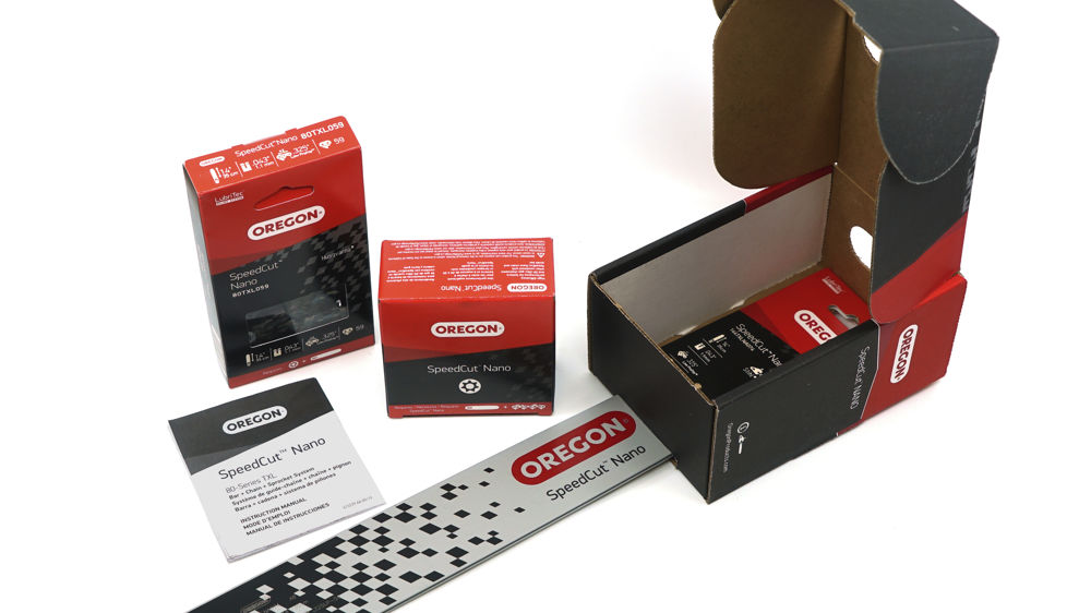 Le système de coupe Oregon SpeedCut Nano, moins énergivore, augmente l’autonomie des tronçonneuses à batterie.