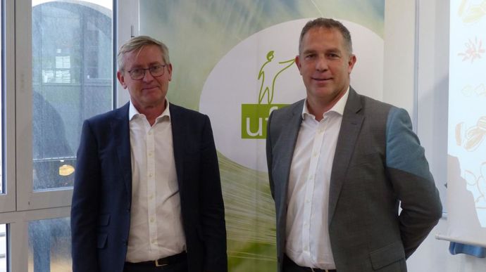 Rémi Bastien, vice-président de l'UFS, et Olivier Paul, nouveau président, jeudi 14 décembre, à Paris.