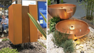 Les produits Oase présentés à Paysalia 2023. A gauche, une table d'eau cubique en acier Corten.
A droite, des vasques en cuivre. Les produits Oase présentés à Paysalia 2023. A gauche, une table d'eau cubique en acier Corten.
A droite, des vasques en cuivre.