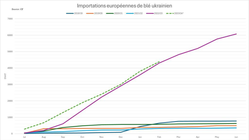Les importations de blé ukrainien en Europe restent à des niveaux extrêmement élevés. Les importations de blé ukrainien en Europe restent à des niveaux extrêmement élevés.