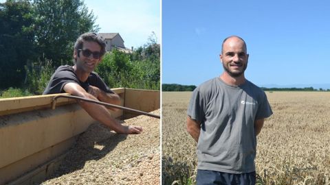 Céréaliers dans la Drôme, Damien Meyrand (à g.) et Gaëtan Aubert (à dr.) ont des stratégies d’exploitation différentes pour s’adapter aux aléas qui pèsent de plus en plus sur la qualité et l’homogénéité de leurs récoltes. Céréaliers dans la Drôme, Damien Meyrand (à g.) et Gaëtan Aubert (à dr.) ont des stratégies d’exploitation différentes pour s’adapter aux aléas qui pèsent de plus en plus sur la qualité et l’homogénéité de leurs récoltes.