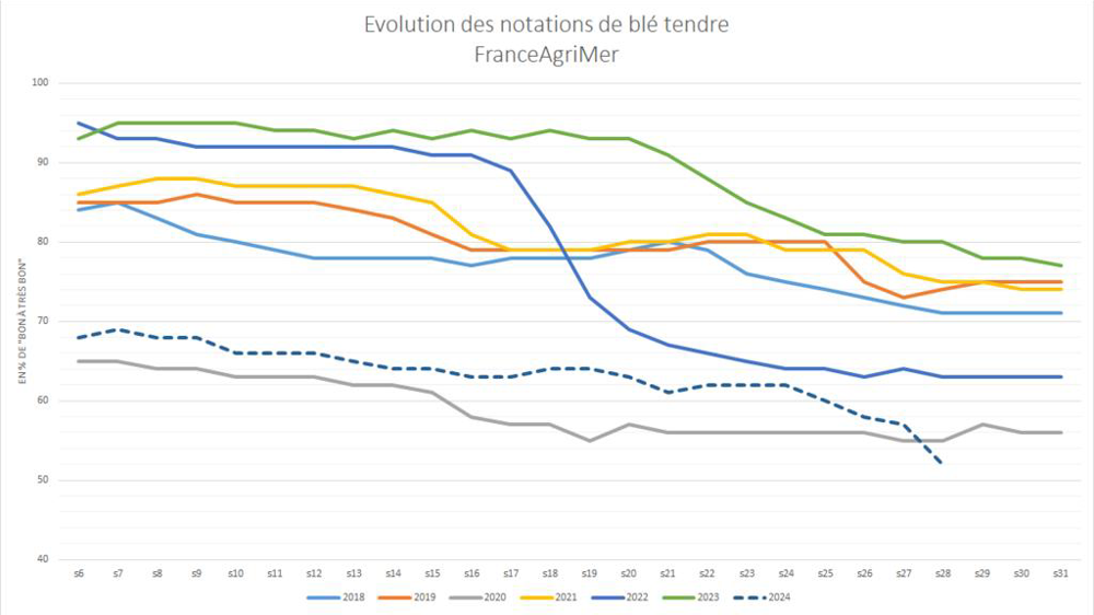 Les notations de blé tendre par FranceAgriMer décrochent.