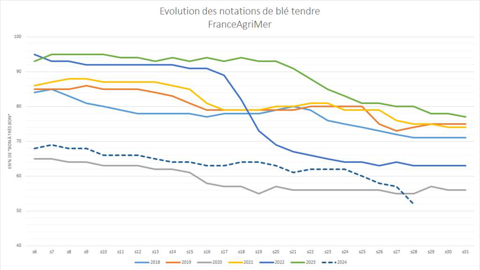 Les notations de blé tendre par FranceAgriMer décrochent.