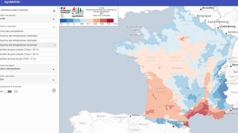 Une carte permet de visualiser différents indicateurs agroclimatiques par petite région agricole. Une carte permet de visualiser différents indicateurs agroclimatiques par petite région agricole.