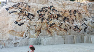 Réalisée avec des sprays en 2019 par le peintre Alonso Murillo Gil, alias SEA 162, la fresque monumentale s’inspire de l’art pariétal. Les couleurs choisies sont en accord avec la teinte naturelle de la pierre. Réalisée avec des sprays en 2019 par le peintre Alonso Murillo Gil, alias SEA 162, la fresque monumentale s’inspire de l’art pariétal. Les couleurs choisies sont en accord avec la teinte naturelle de la pierre.