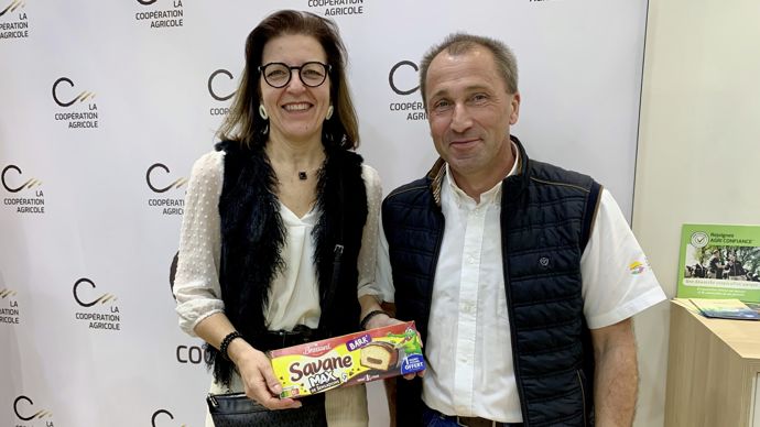 Isabelle Williatte, responsable qualité et développement durable de la Scara, et Cédric Guillemin, président de la coopérative, ont présenté, lundi 24 février au Sia, le partenariat entre la Scara et Brossard.