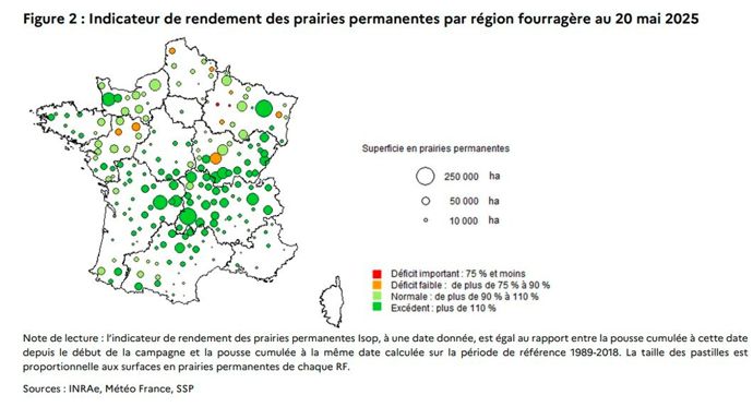 Indicateur de rendement des prairies permanentes par région fourragère au 20 mai 2025