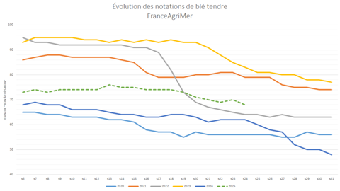 Les notations de blé tendre repartent à la baisse.