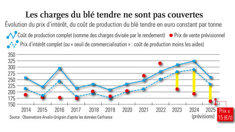Évolution du prix d'intérêt et du coût de production du blé tendre