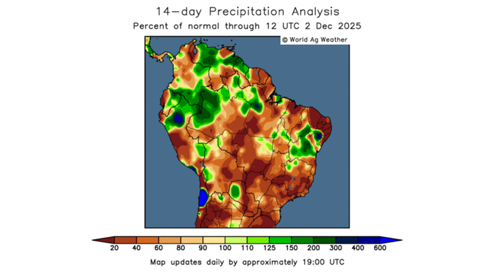 Le Brésil enregistre un déficit de pluies.
