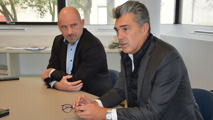 Jean-François Naudi, président d’Arterris, et Eric Foucault, directeur général, lors de la conférence de presse, lundi 15 décembre, qui a précédé l’assemblée générale.