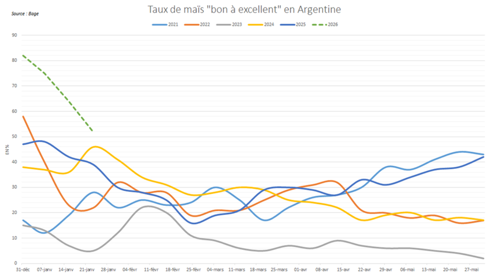 Les notations de maïs "bon à excellent" se dégradent rapidement en Argentine.