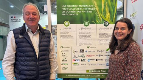 François Deltour, directeur général de Soveea, et Marie Beuret, directrice générale d'Agro EDI Europe, jeudi 26 février, au Sia.