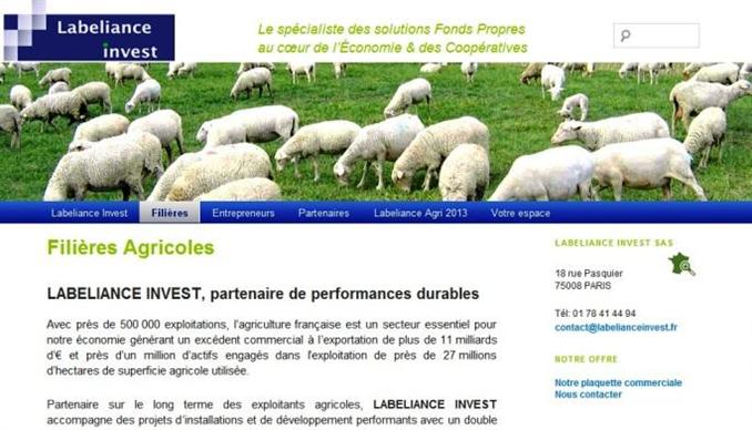 Page d'acceuil du site Labéliance Agri 2013, filiale agricole de Labéliance, spécialiste des solutions fonds propres