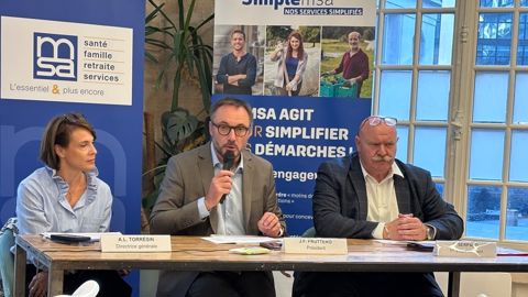 Anne-Laure Torrésin, directrice de la CCMSA, Jean-François Fruttero, président et François Serpaud, premier vice-président, lors de la conférence du mardi 29 septembre 2026.