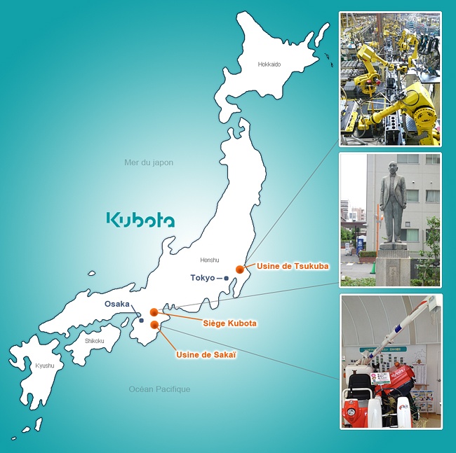Carte des usines Kubota au Japon