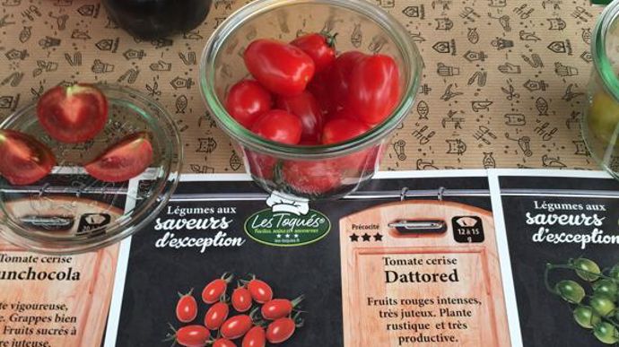 Tomate cerise ‘Dattored’, fruits acidulés évoquant une datte très rouge. ©Ducrettet