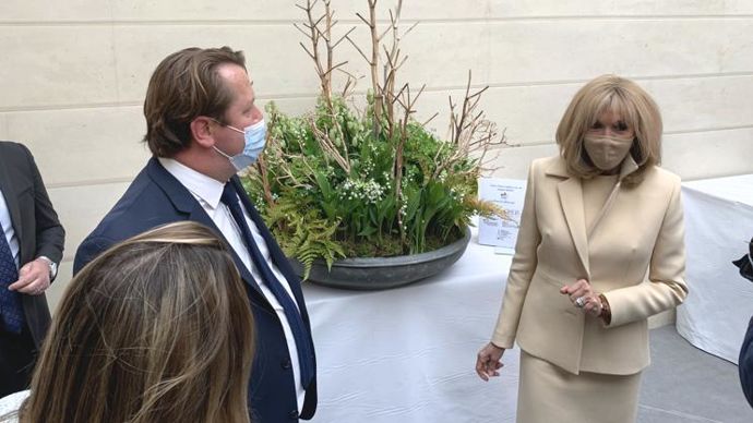 Pascal Mutel, fleuriste à Paris et président de la Chambre syndicale des fleuristes d’Île-de-France, a pu échanger avec Brigitte Macron. ©P. Fayolle