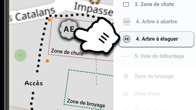 Sur le smartphone, croquis du chantier avec les zones répertoriées et délimitées.