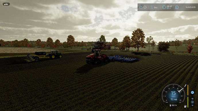 Pour les amateurs de matériels XXL, ce Quadtrac de Case IH déchaume un champ avec un Farmet de 12 m pour qu'un John Deere sème avec le nouveau semoir Bednar de 9 m.